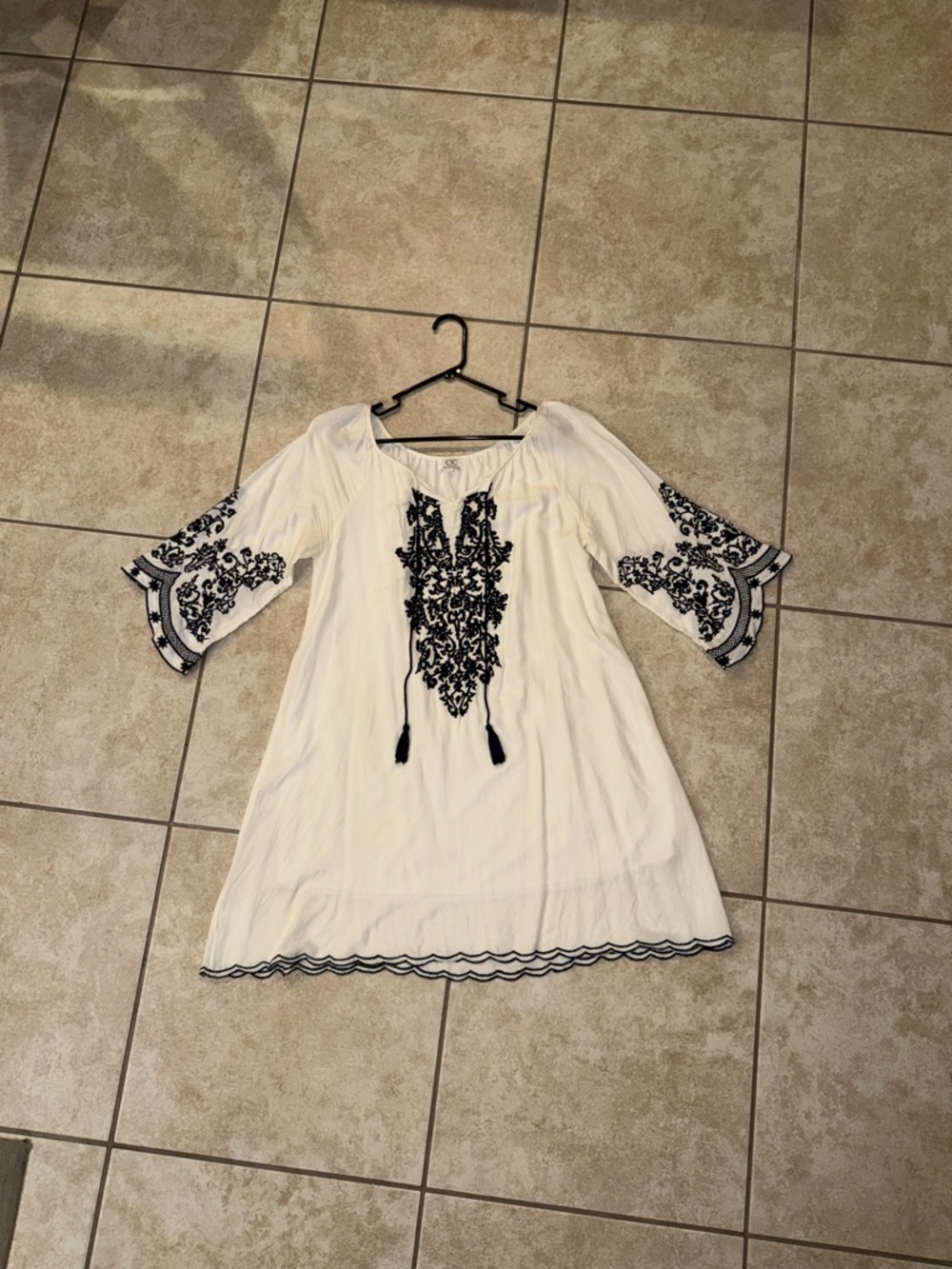 Chic Connection Vintage OG White Navy Blue Long Sleeve Dress